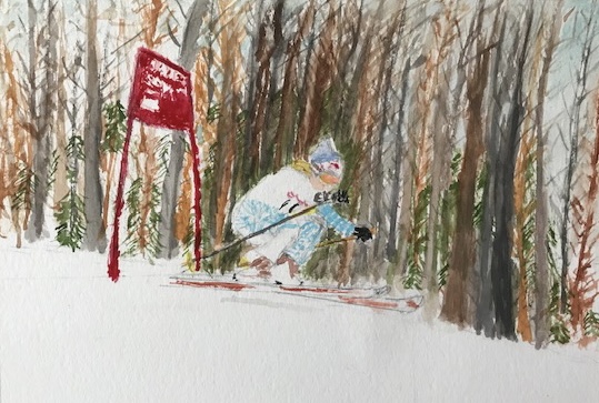 watercolor painting of ski racer